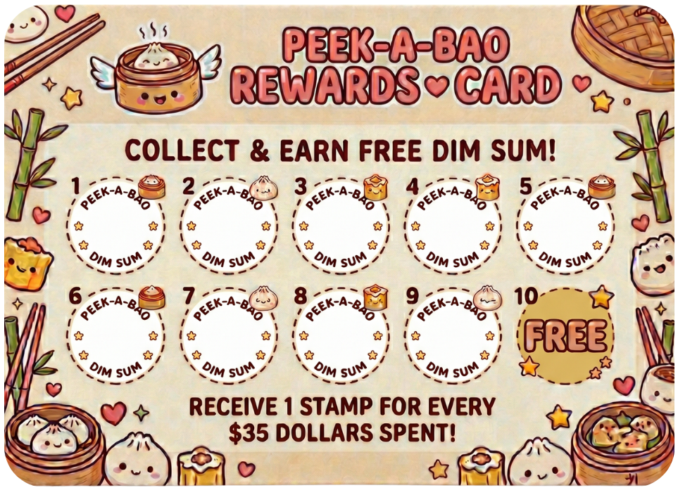 Peek-a-Bao rewards card: 0 of 9 stamps collected